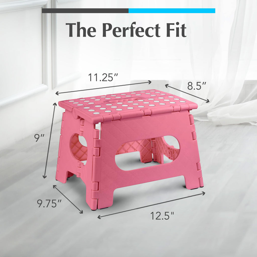 Handy Laundry Folding Step Stool 9 Inch, Pink, Non-Slip Holds 300 lbs