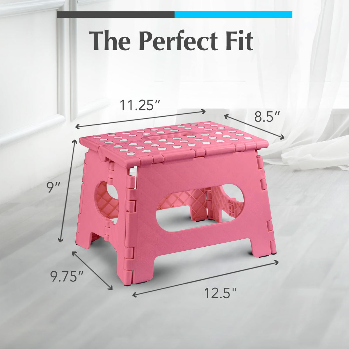 Handy Laundry Folding Step Stool 9 Inch, Pink, Non-Slip Holds 300 lbs
