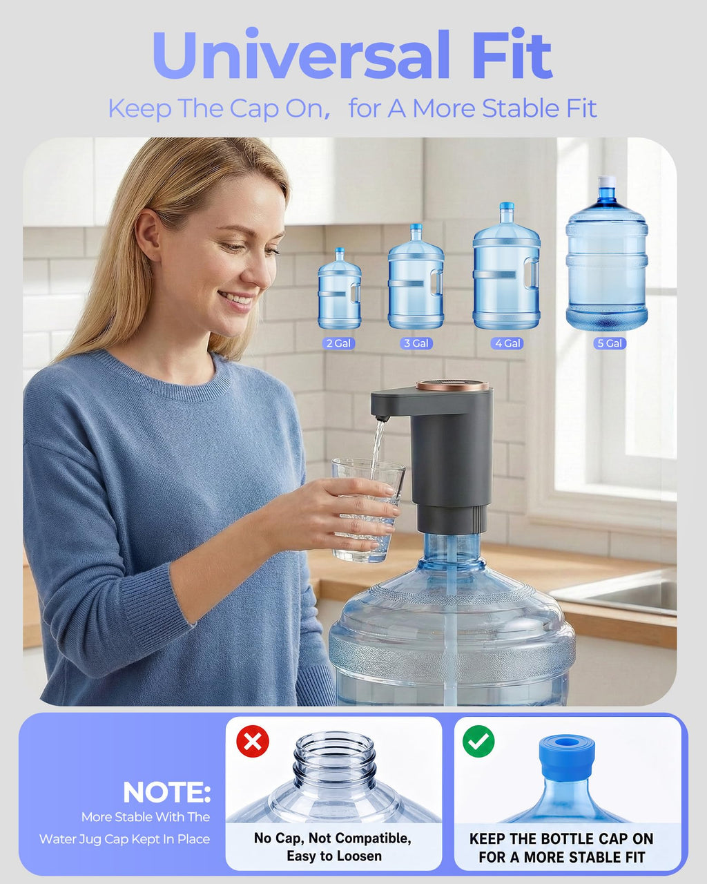 Water Jug Pump for 5 Gallon Bottle – Portable Electric USB-C Charging Dispenser, Dual Powerful Motors, Fast Flow, Fits 2-5 Gallon Jugs – Ideal for Home, Office, Camping, RV, Black