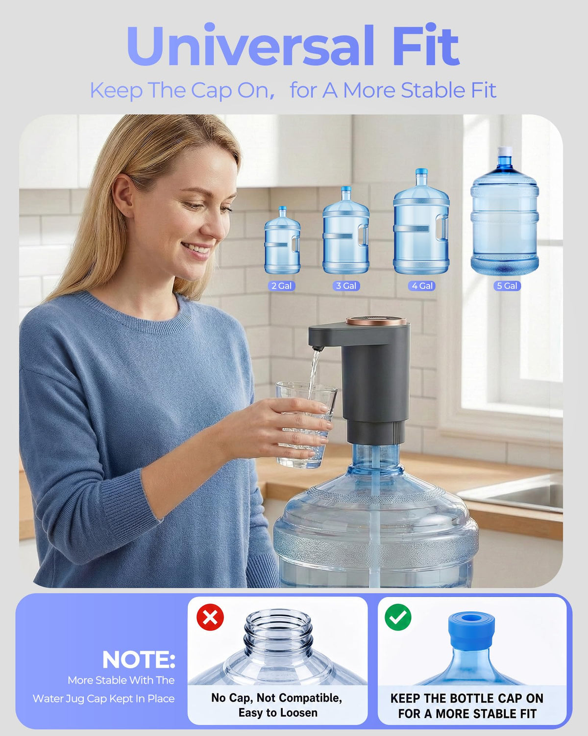 Water Jug Pump for 5 Gallon Bottle – Portable Electric USB-C Charging Dispenser, Dual Powerful Motors, Fast Flow, Fits 2-5 Gallon Jugs – Ideal for Home, Office, Camping, RV, Black