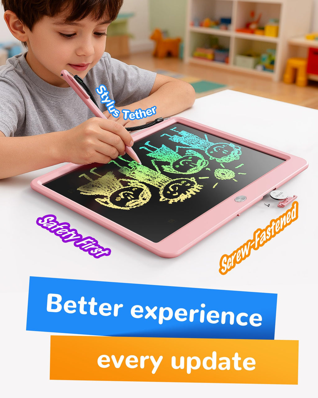 KOKODI LCD Writing Tablet, 12 Inch Colorful Toddler Doodle Board Drawing Tablet, Erasable Reusable Electronic Drawing Pads, Educational and Learning Toy for 3-6 Years Old Boy and Girls(Blue)