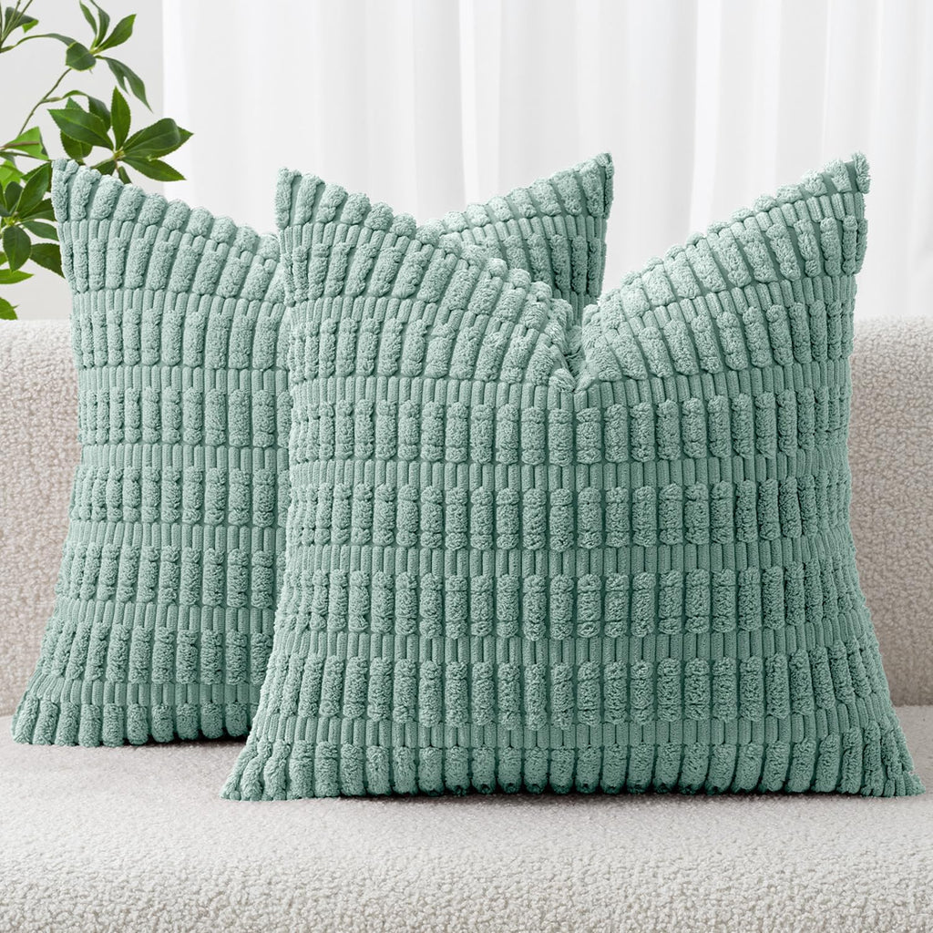 MIULEE Corduroy Decorative Throw Pillow Covers 18x18 Light Brown Pack of 2