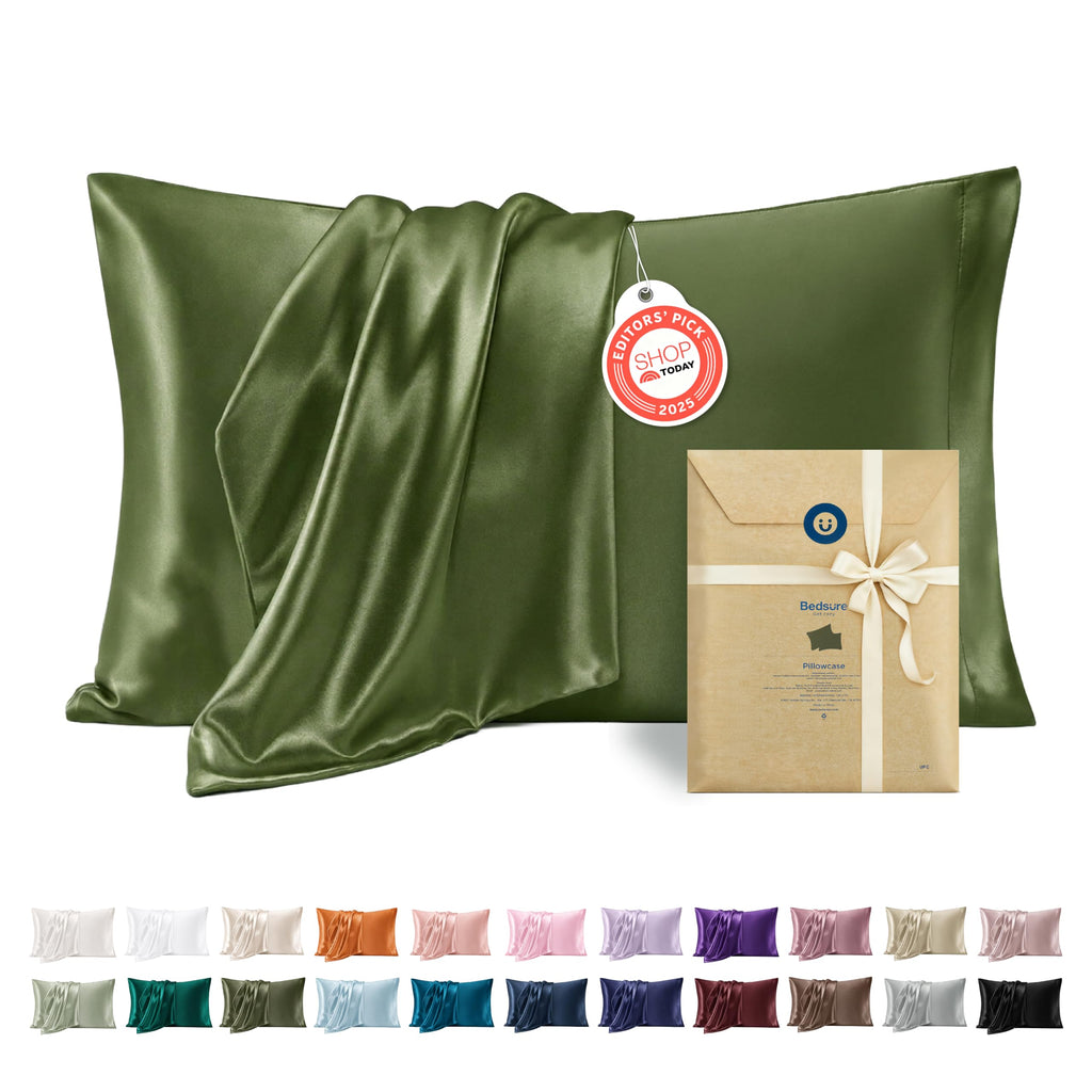 Bedsure Satin Pillowcase Standard Set of 2, Similar to Silk Pillowcase Grey