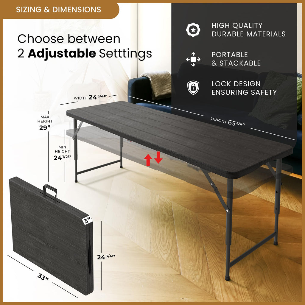 10 PACK of 8 Feet Foldable Table with Built in Handle & Steel Legs | 8 FT Heavy Duty Portable | Perfect for Party, Dining, Wedding, Events, Picnic Indoor, Outdoor, Camping, Temporary - 8 Foot