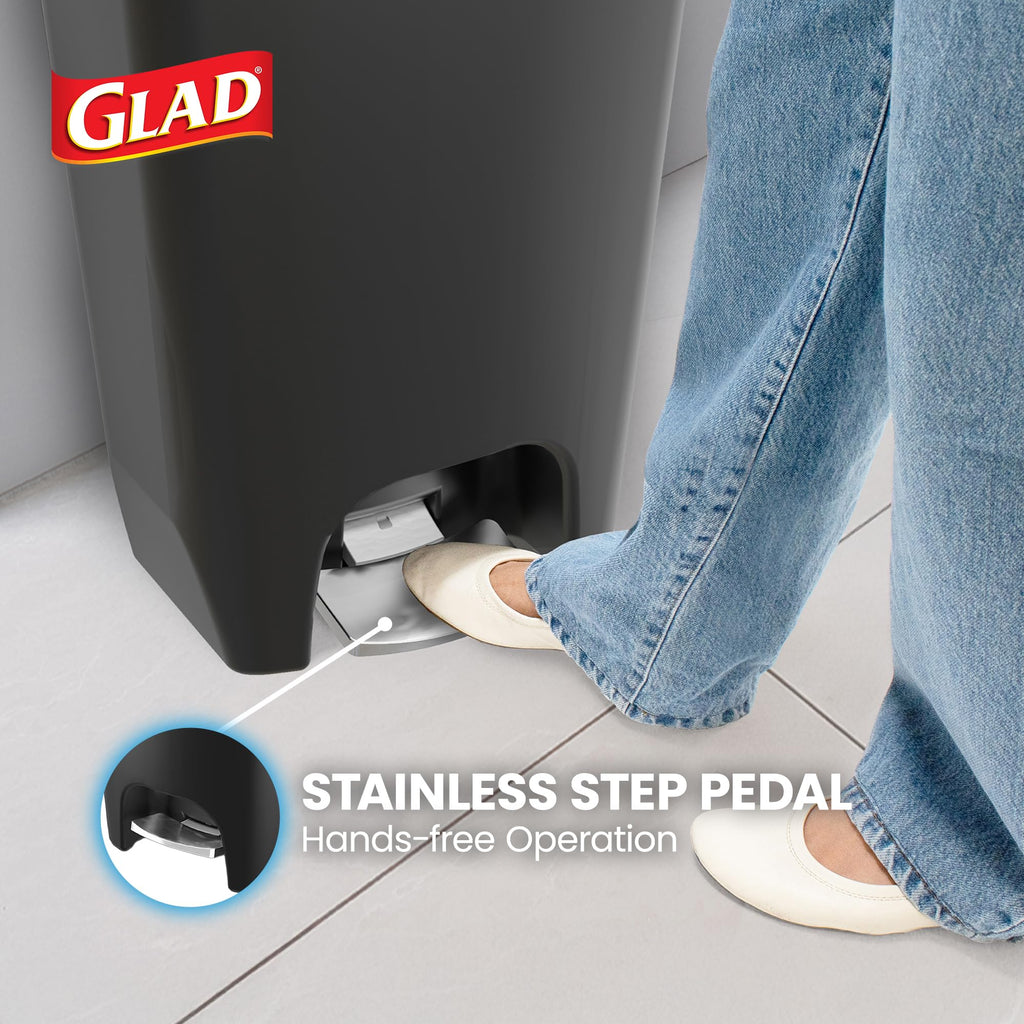 Glad Trash Can with Clorox Odor Protection | Plastic Bin, 13 Gal, Black