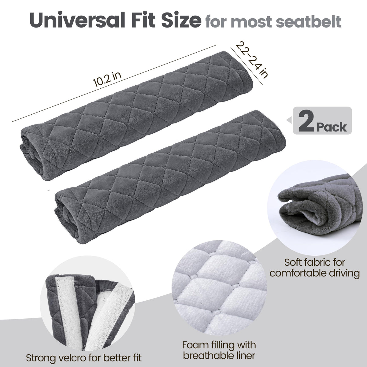 Amooca 2 Pack Seat Belt Covers Soft Shoulder Pad for Cars & Backpack