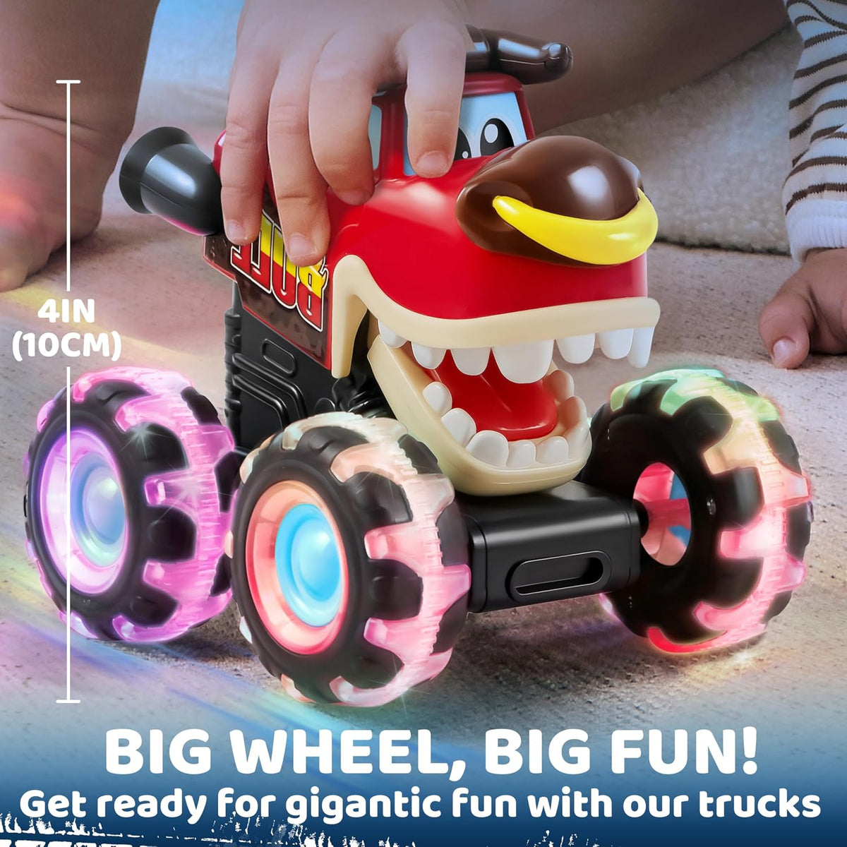 JOYIN 3 Pack Monster Truck Toy, Light Up Cars Press and Go Dinosaur Trucks