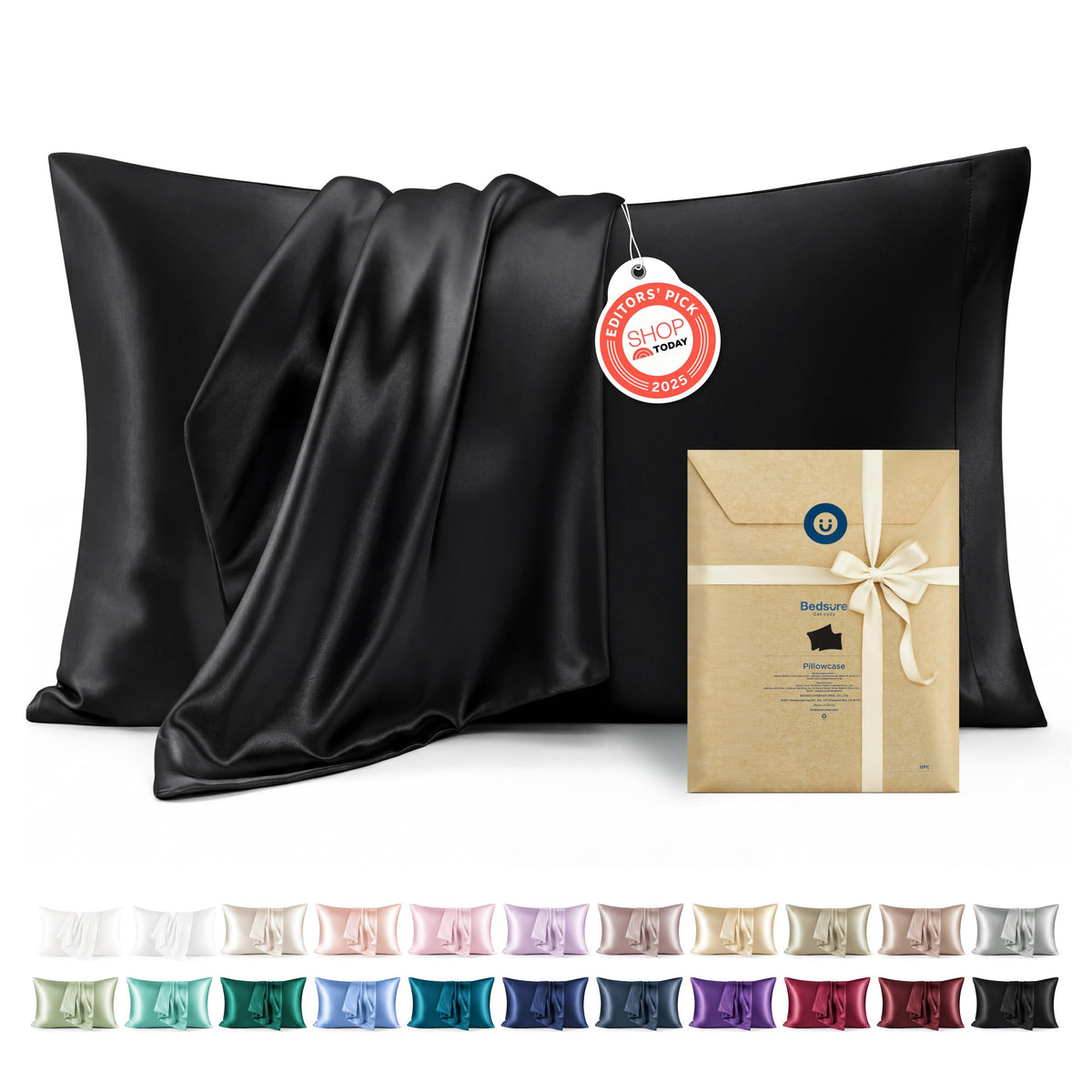 Bedsure Satin Pillowcase Standard Set of 2, Similar to Silk Pillowcase Grey