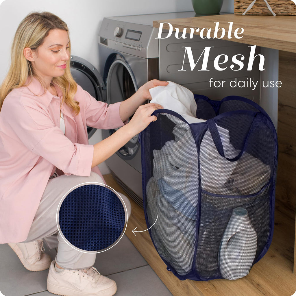 Handy Laundry Collapsible Mesh Pop-Up Hamper with Side Pocket