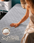 Twin Mattress Pad, Quilted Mattress Protector Topper fits 16" Deep Pocket
