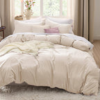 Bedsure Textured Duvet Cover Queen Size - Cotton-Like Polyester Jacquard Duvet Cover Set for All Seasons - 3 Pieces Elevated Textured Dobby Soft Bedding Set, NO Comforter (White, Queen, 90"x 90")