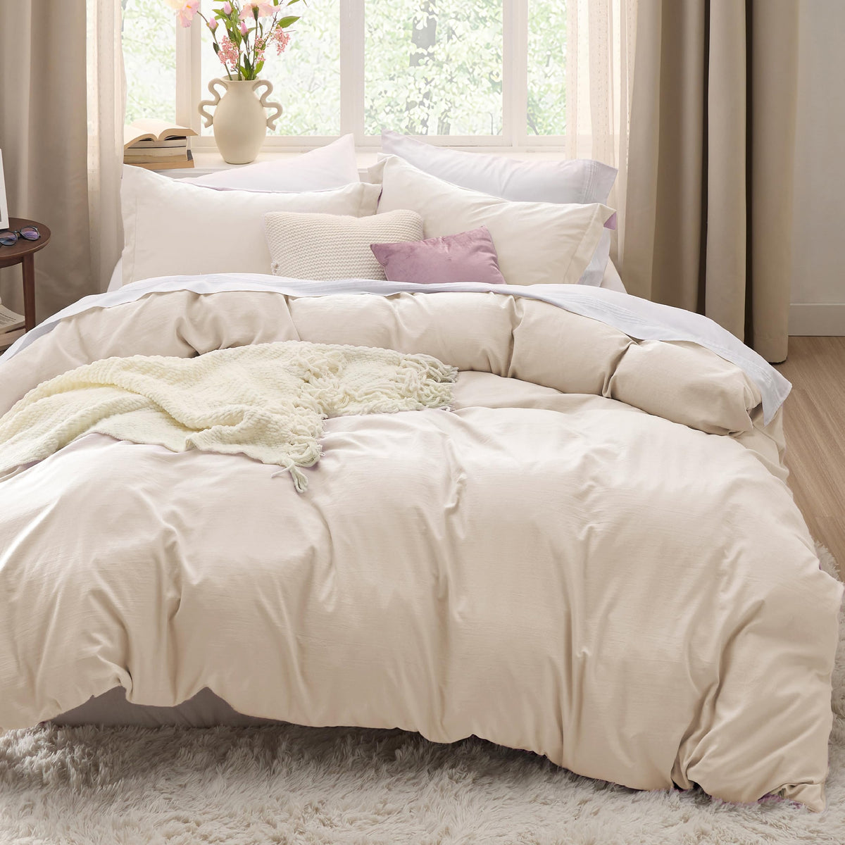 Bedsure Textured Duvet Cover Queen Size - Cotton-Like Polyester Jacquard Duvet Cover Set for All Seasons - 3 Pieces Elevated Textured Dobby Soft Bedding Set, NO Comforter (White, Queen, 90"x 90")