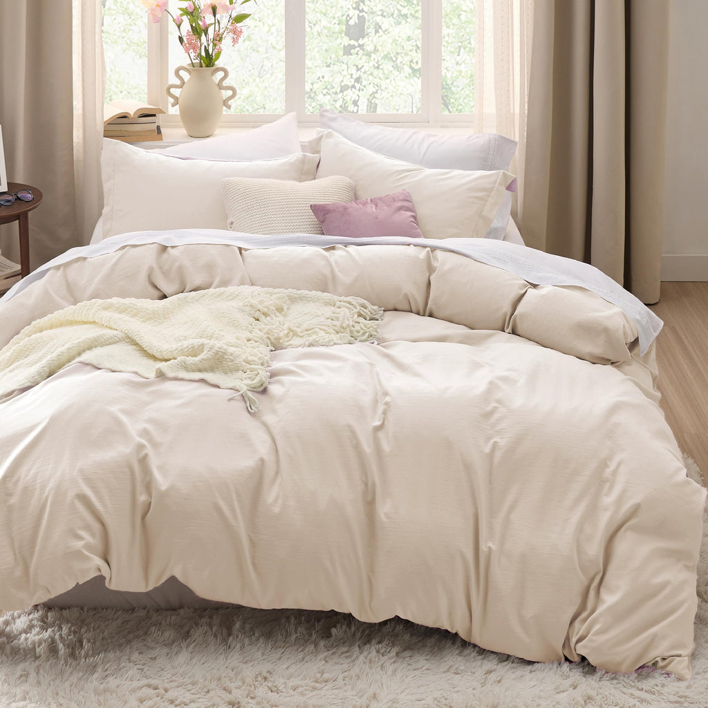 Bedsure Textured Duvet Cover Queen Size - Cotton-Like Polyester Jacquard Duvet Cover Set for All Seasons - 3 Pieces Elevated Textured Dobby Soft Bedding Set, NO Comforter (White, Queen, 90"x 90")