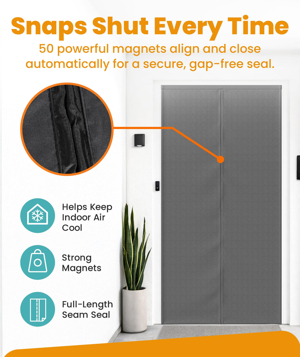 Flux Phenom Magnetic Screen Door (White) - Bugs Out, Breeze in - 9min Install Auto-Sealing Heavy Duty Double Stitched Mesh, 52 Magnets, Hands Free Patio Doors Net, Pet & Kid Friendly, 38 x 82 Inch
