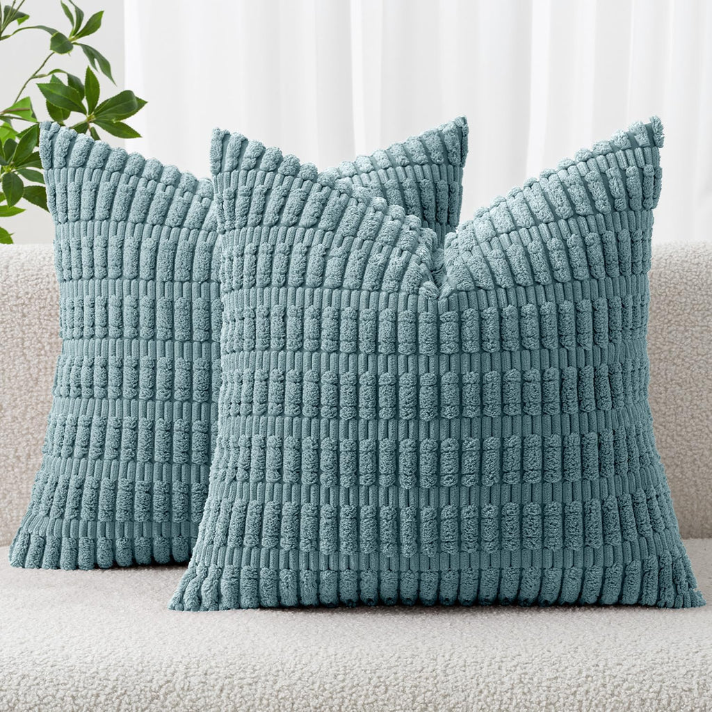 MIULEE Corduroy Decorative Throw Pillow Covers 18x18 Light Brown Pack of 2