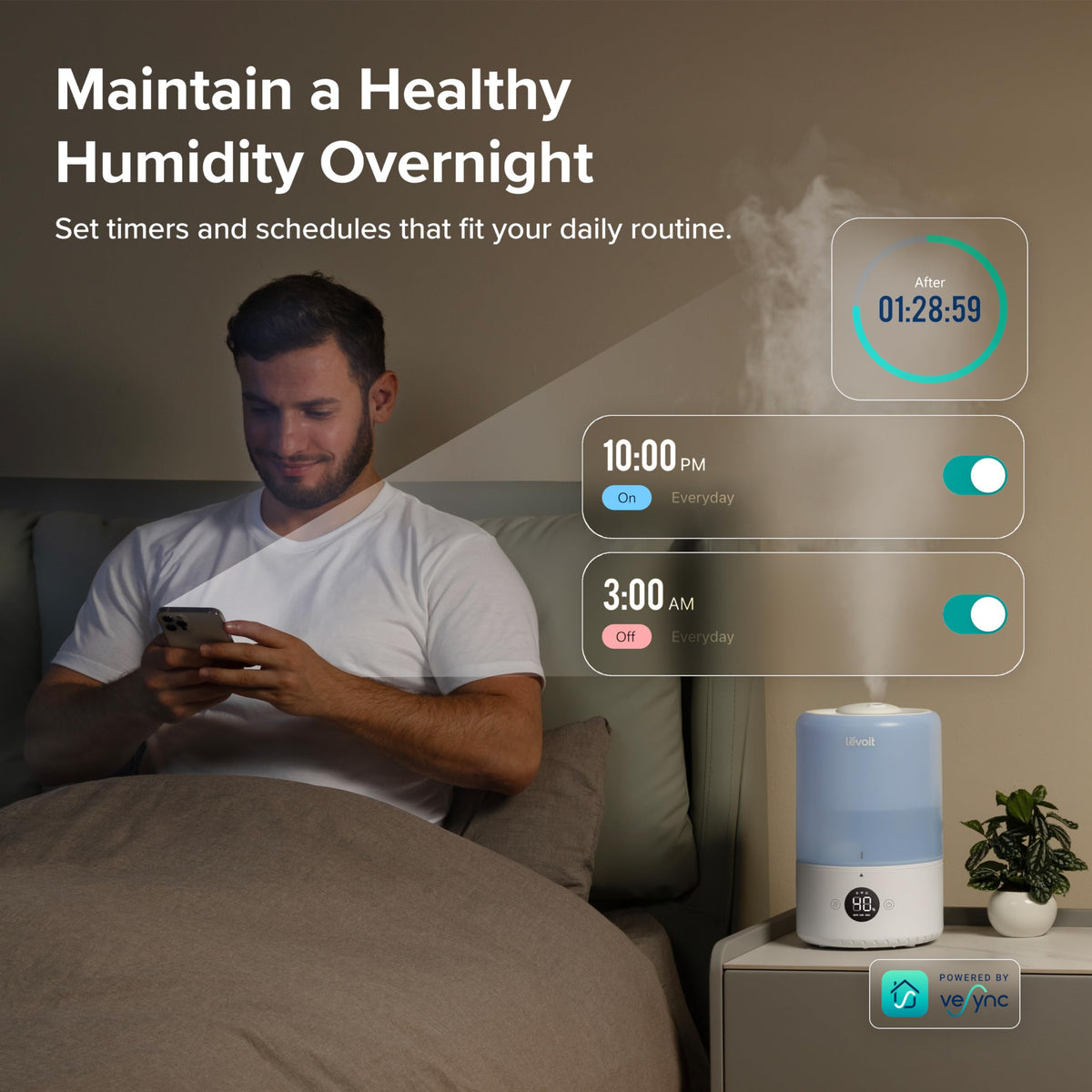 Levoit Top Fill Humidifiers for Bedroom, 2.5L Tank for Large Room, 25dB