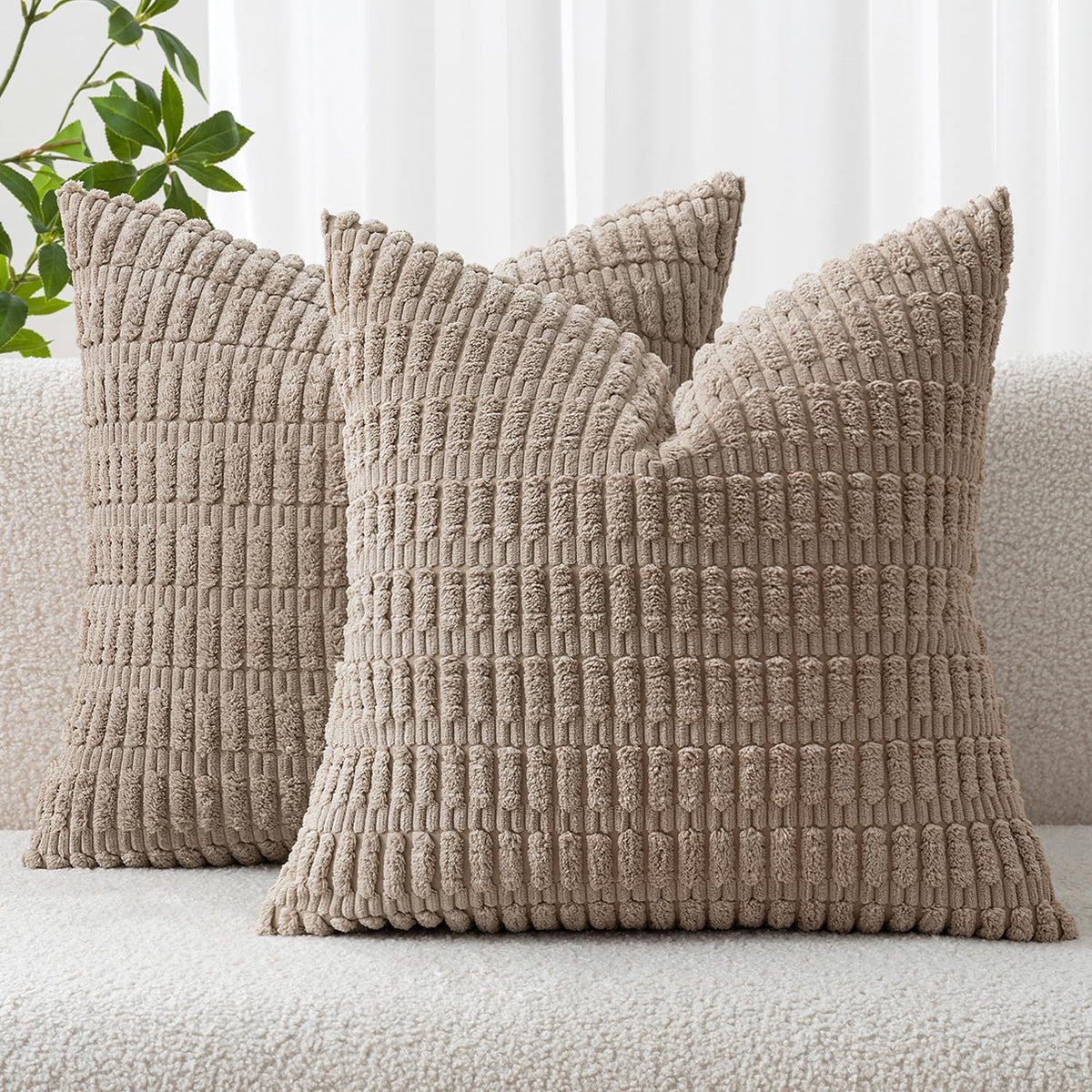 MIULEE Corduroy Decorative Throw Pillow Covers 18x18 Light Brown Pack of 2