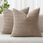 MIULEE Corduroy Decorative Throw Pillow Covers 18x18 Light Brown Pack of 2