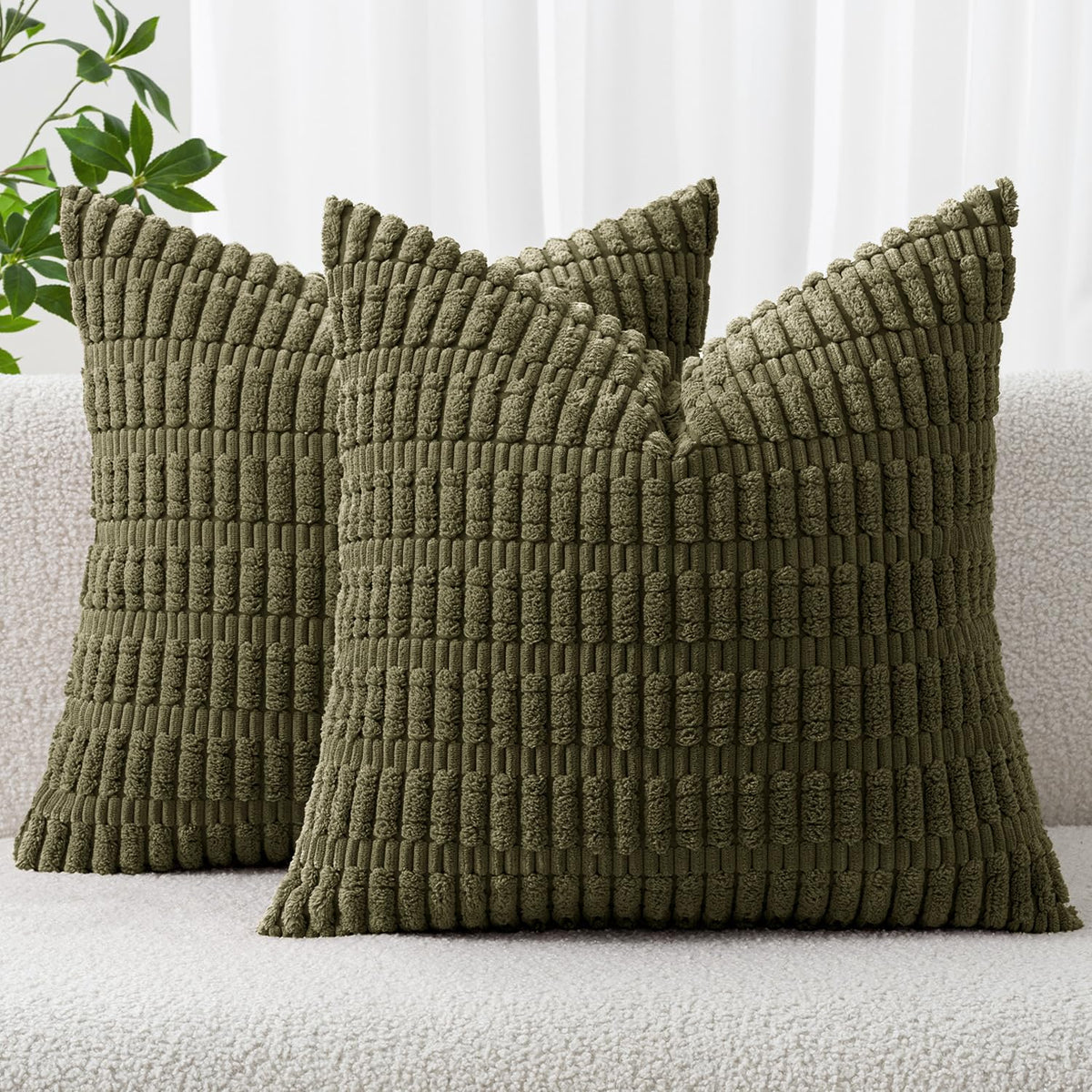 MIULEE Corduroy Decorative Throw Pillow Covers 18x18 Light Brown Pack of 2