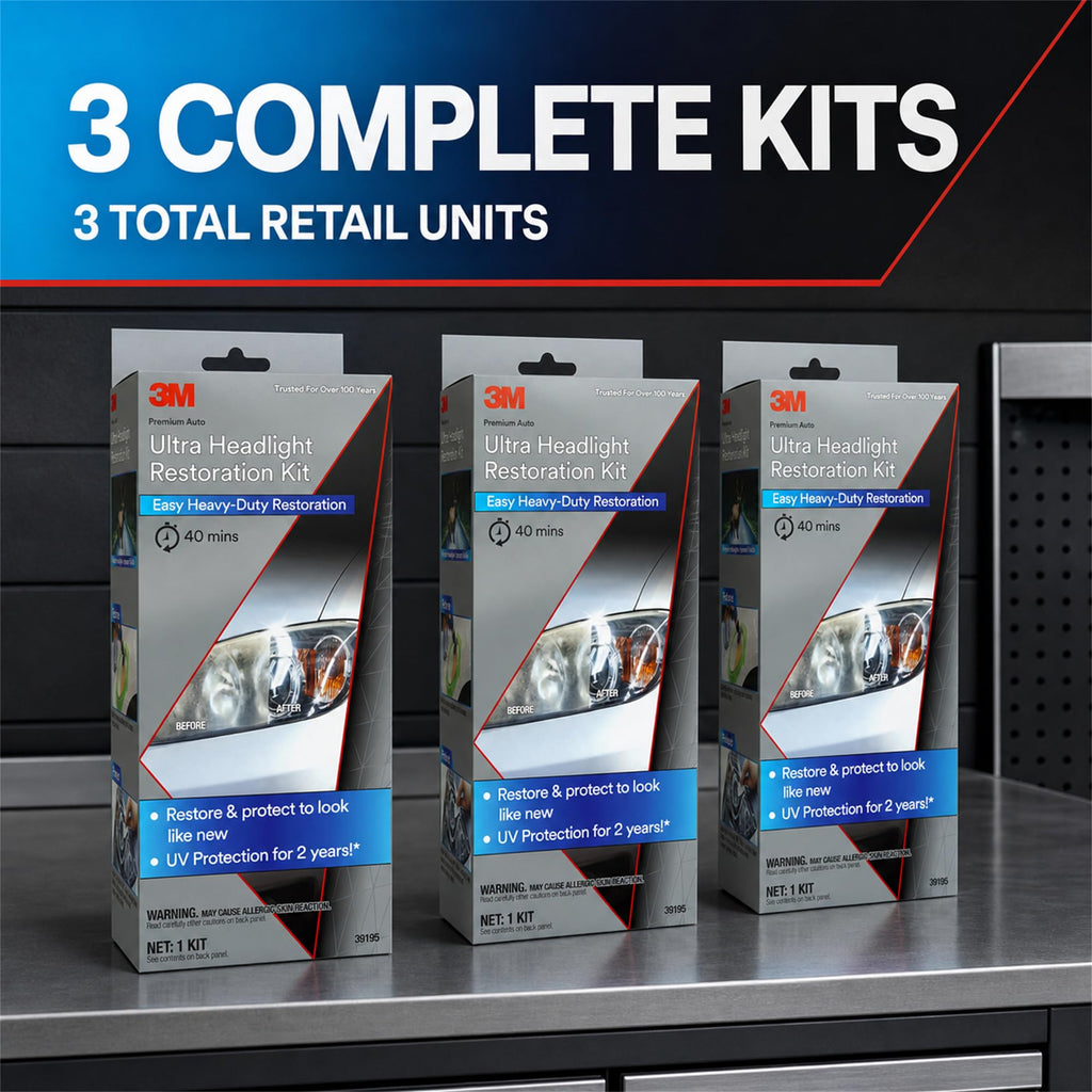 3M Ultra Headlight Restoration Kit, Contains Masking Tape, Light Sanding Discs, Wax Protectant and More, Use on Plastic Lenses Headlights, Taillights and More, Easy Heavy-Duty Restoration (39195)