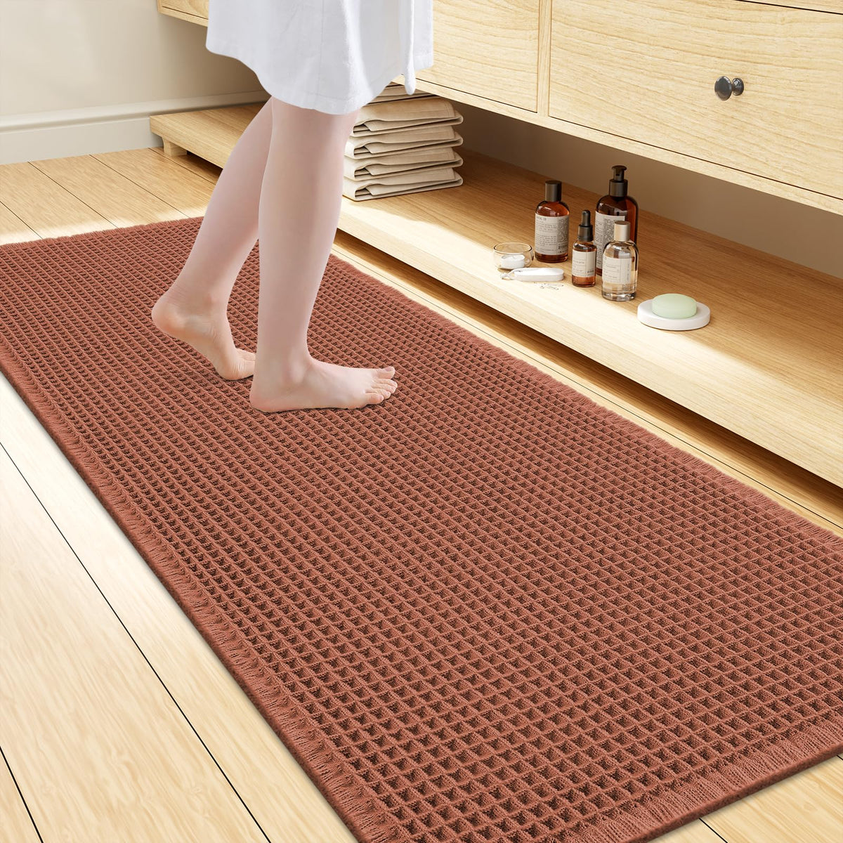 Smiry Waffle Bath Mat 24X16, Extra Soft Absorbent Bathroom Rugs, Black