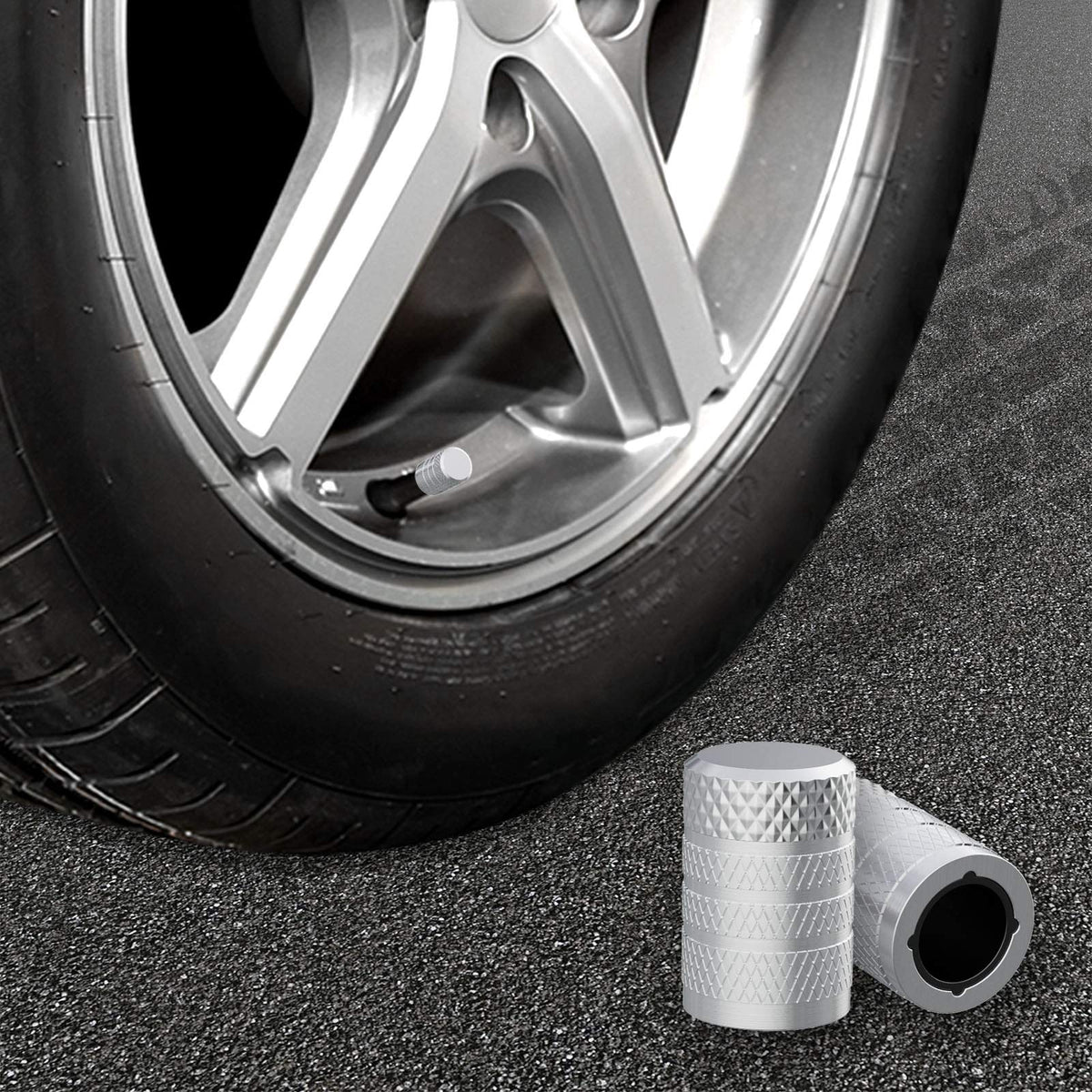 CKAuto Tire Valve Stem Caps, Aluminum Black, 4 pcs/Pack