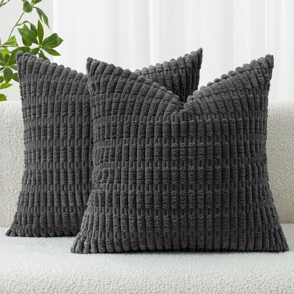 MIULEE Corduroy Decorative Throw Pillow Covers 18x18 Light Brown Pack of 2