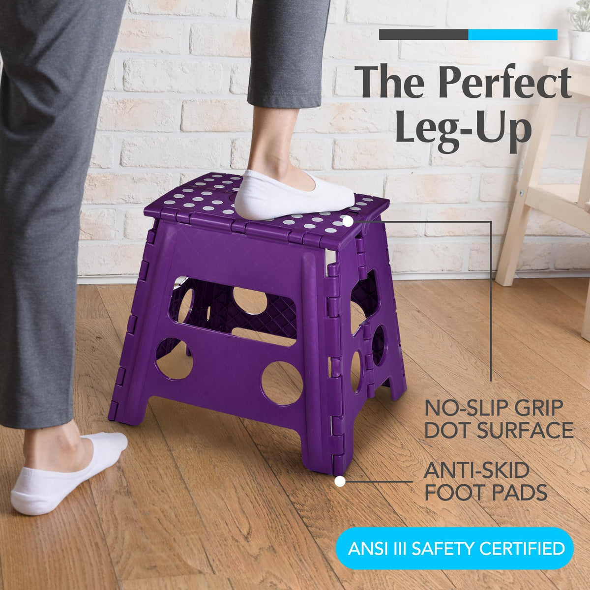 Handy Laundry Folding Step Stool 9 Inch, Pink, Non-Slip Holds 300 lbs