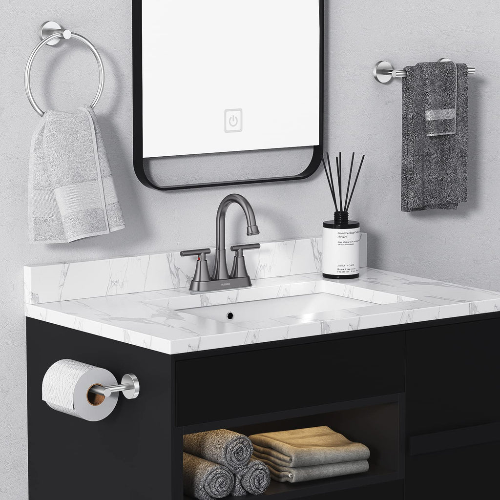 Matte Black Bathroom Faucet, Hurran 4 inch Centerset 2-Handle Lead-Free