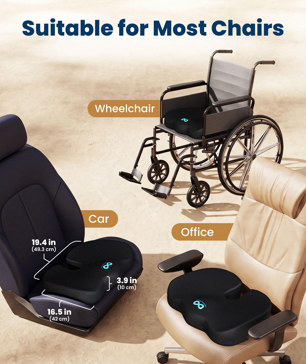 Everlasting Comfort Doctor Recommended Memory Foam Seat Cushion for Office Chairs & Car - Ergonomic Office Desk Accessories - Cushions for Tailbone Pain Relief, Sciatica (Black, Large)
