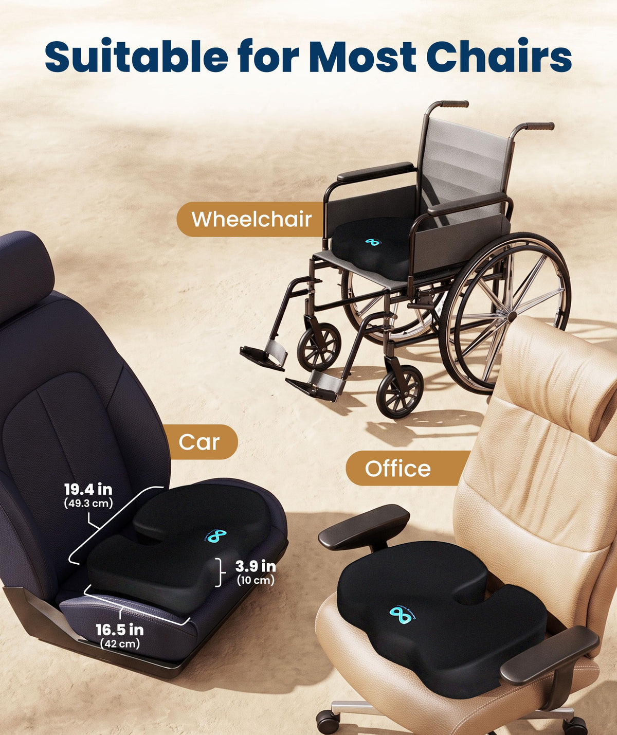 Everlasting Comfort Doctor Recommended Memory Foam Seat Cushion for Office Chairs & Car - Ergonomic Office Desk Accessories - Cushions for Tailbone Pain Relief, Sciatica (Black, Large)