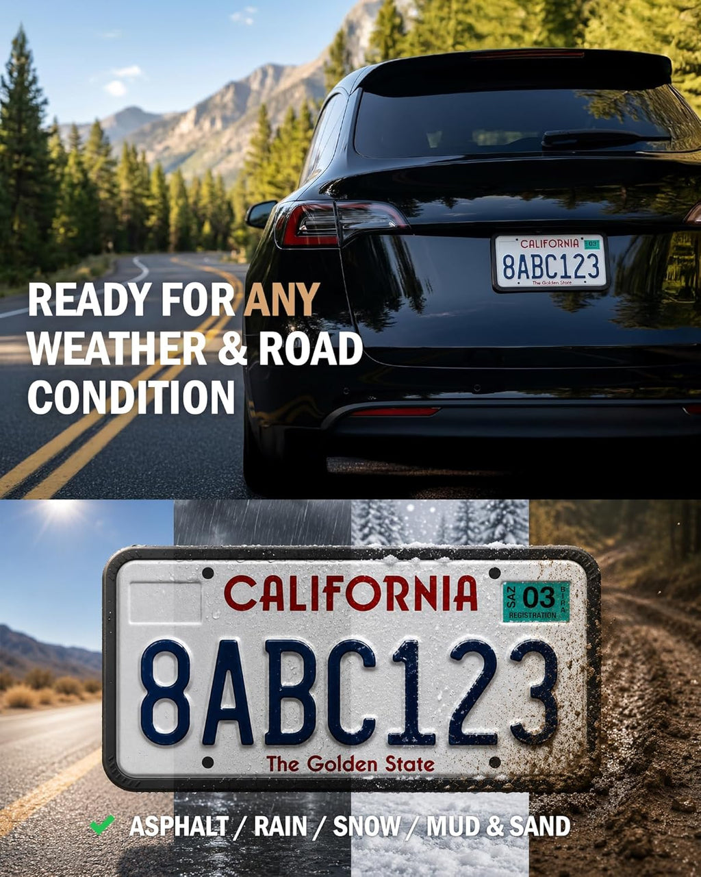 Aujen Silicone License Plate Frames Black, 1 Pack Car License Plate Frame, Universal US Car Black License Plate Holders Brackets Rust-Proof, Rattle-Proof, Weather-Proof Car Accessories(Black)