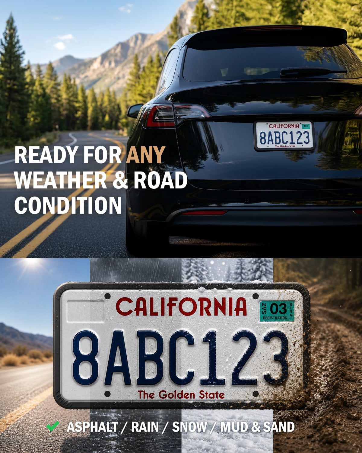 Aujen Silicone License Plate Frames Black, 1 Pack Car License Plate Frame, Universal US Car Black License Plate Holders Brackets Rust-Proof, Rattle-Proof, Weather-Proof Car Accessories(Black)