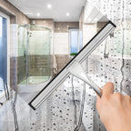 All-Purpose Stainless Steel Shower Squeegee for Shower Glass Door with 2 Adhesive Hooks, Bathroom Cleaner Tool Household Window Mirror Squeegee for Glass Doors, Cleaning Tile Wall, Car, 14 Inch Silver
