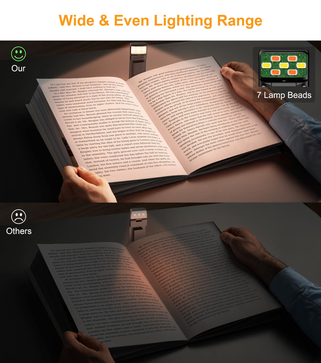 Gritin Book Light Rechargeable, Clip on LED Reading Light for Books in Bed