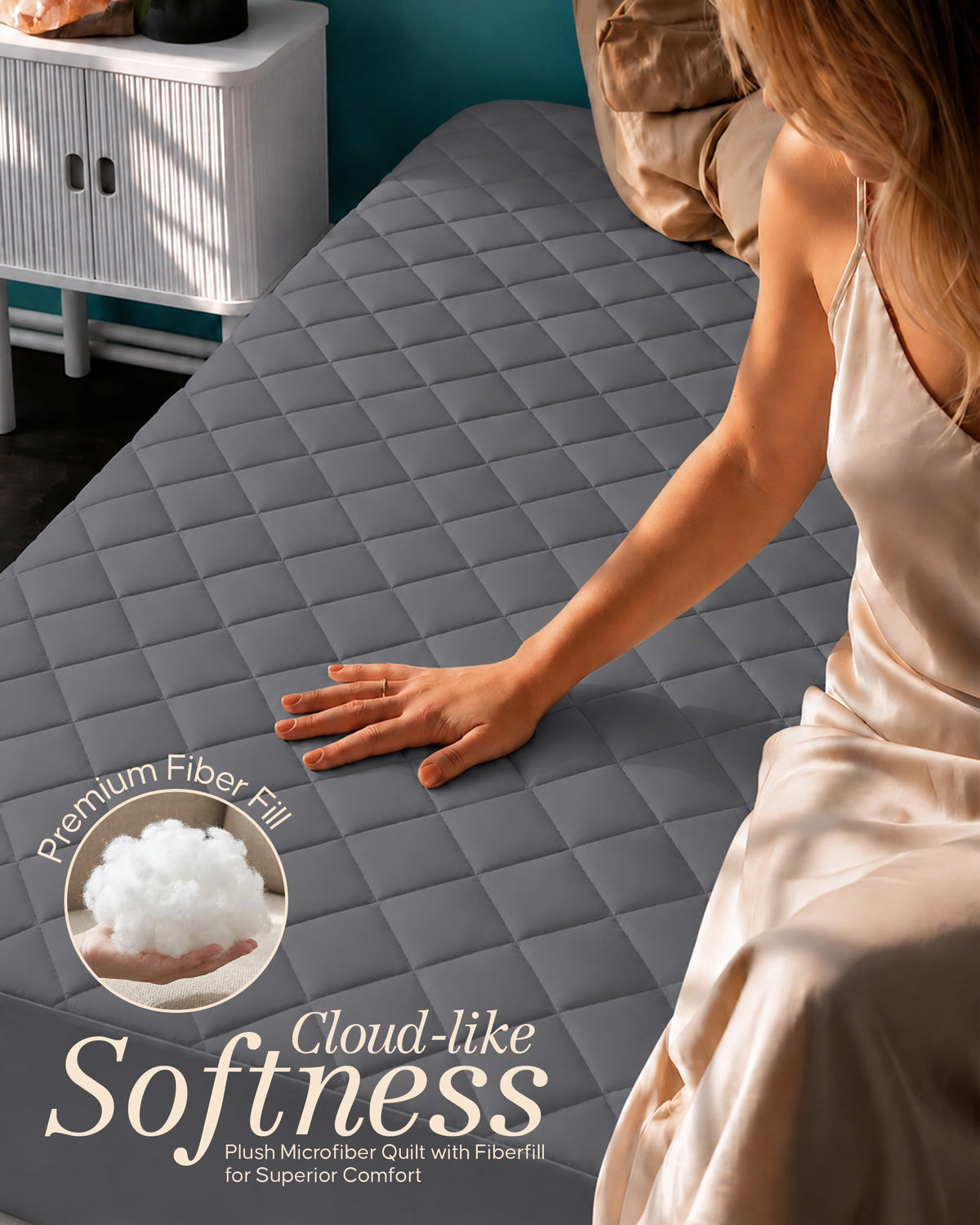 Twin Mattress Pad, Quilted Mattress Protector Topper fits 16" Deep Pocket