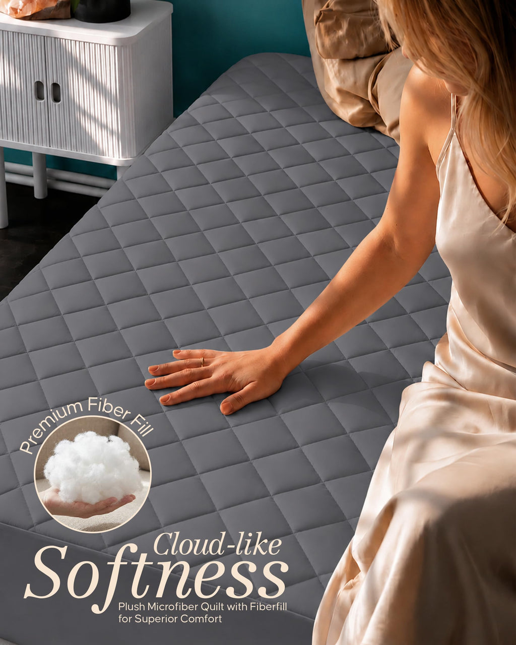 Twin Mattress Pad, Quilted Mattress Protector Topper fits 16" Deep Pocket