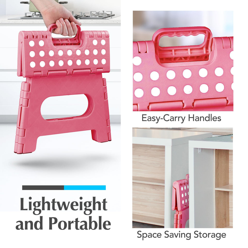 Handy Laundry Folding Step Stool 9 Inch, Pink, Non-Slip Holds 300 lbs