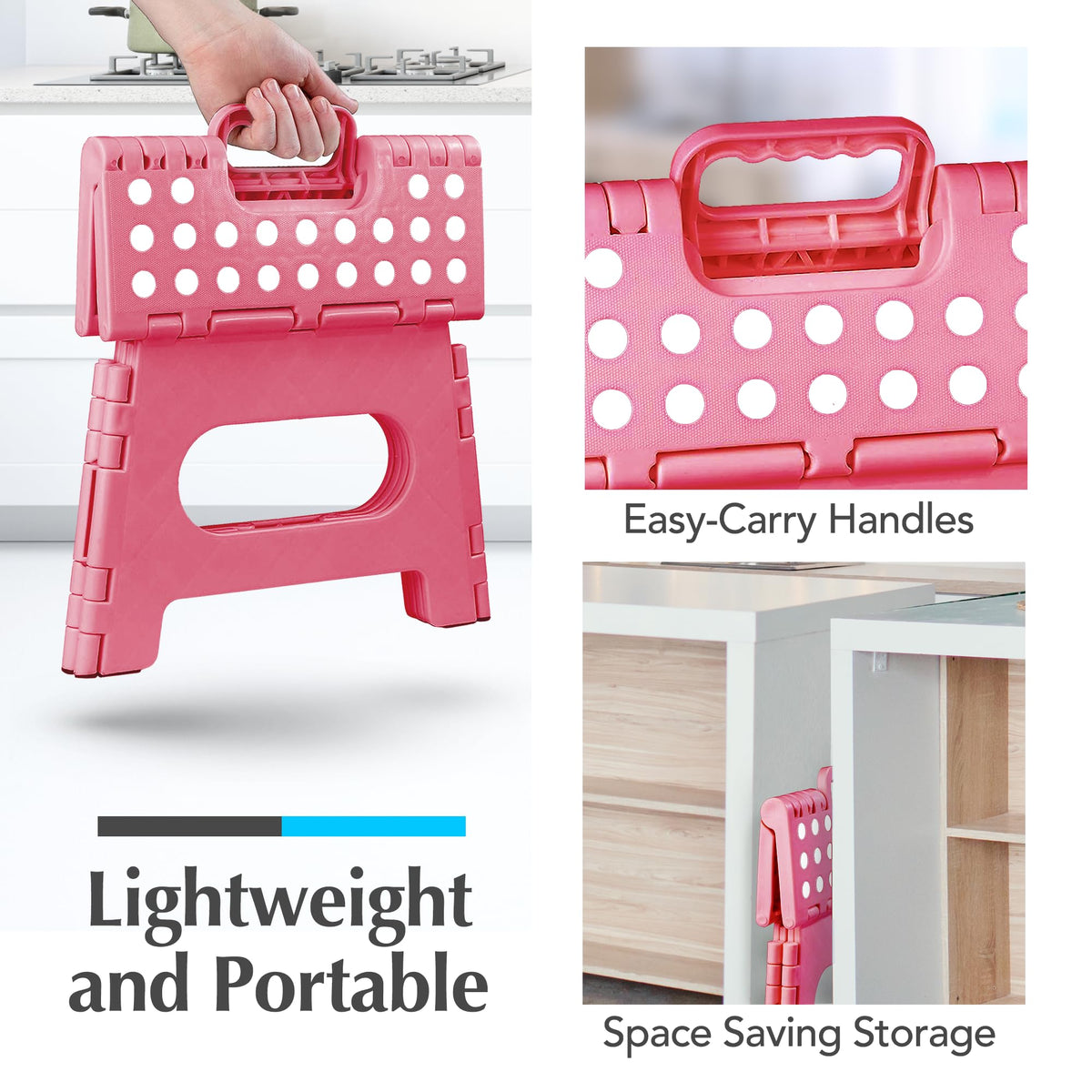 Handy Laundry Folding Step Stool 9 Inch, Pink, Non-Slip Holds 300 lbs