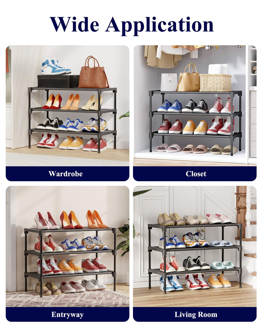 Kitsure Shoe Rack - Non-Woven Shoe Rack Shelf, Shoe Organizer for Closet, Entryway, Garage & Corridor, Stackable Shoe Shelves, 27.5" Wide - 2 Tier, Black