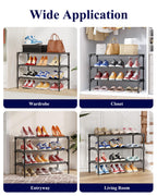 Kitsure Shoe Rack - Non-Woven Shoe Rack Shelf, Shoe Organizer for Closet, Entryway, Garage & Corridor, Stackable Shoe Shelves, 27.5" Wide - 2 Tier, Black