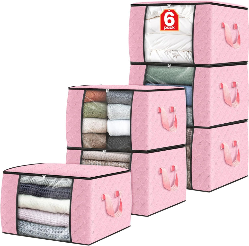 Fab totes 6 Pack Storage Bags for Clothes Blanket Storage Bins with Lids
