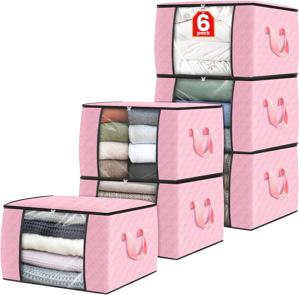 Fab totes 6 Pack Storage Bags for Clothes Blanket Storage Bins with Lids