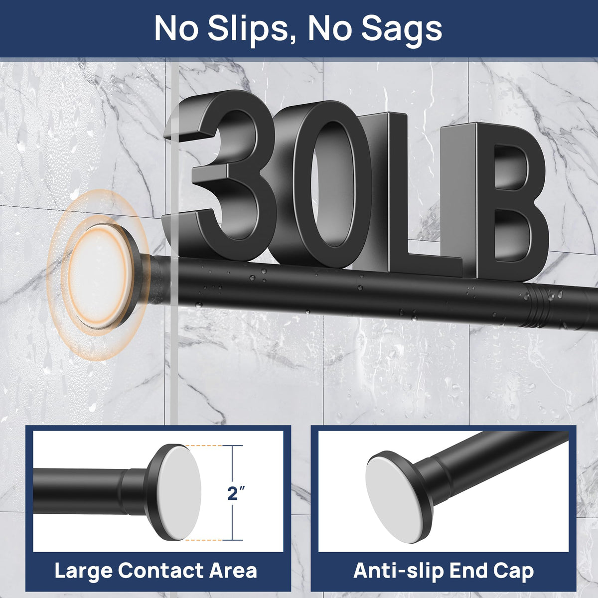 ENJOYBASICS 1" Black Shower Curtain Rod, 30-52" Adjustable, Secure Tension