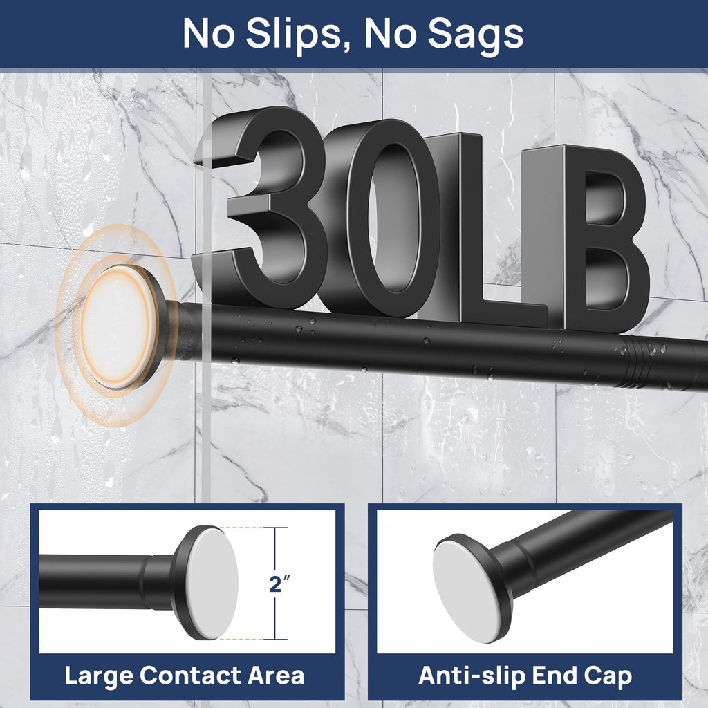 ENJOYBASICS 1" Black Shower Curtain Rod, 30-52" Adjustable, Secure Tension