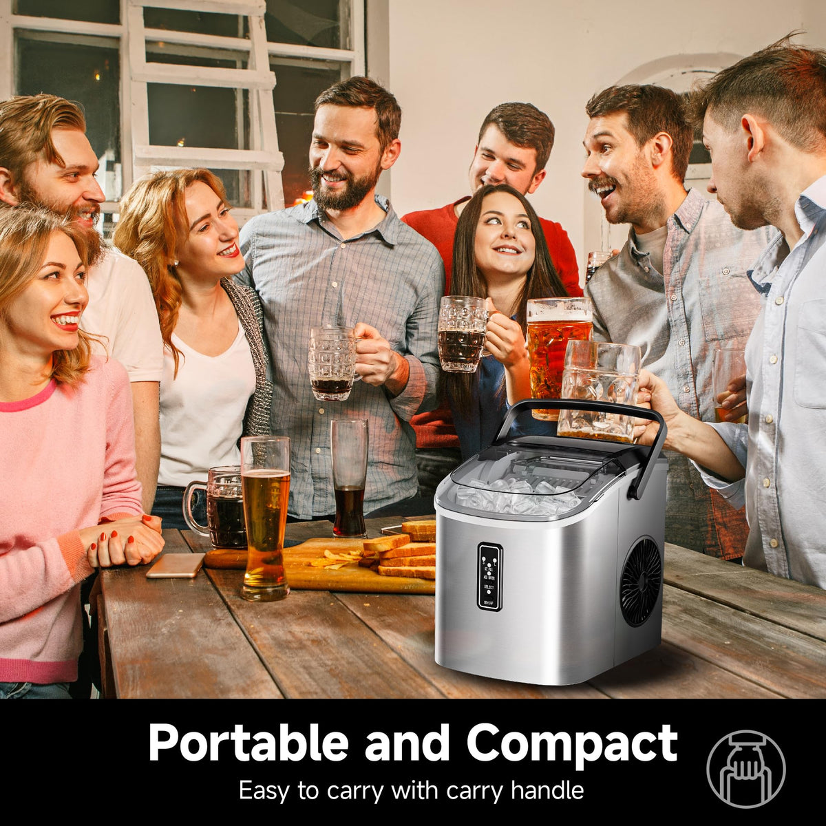 EUHOMY Smart Nugget Ice Maker Countertop, Pebble Ice Maker Machine with APP/Alexa Control, 40lbs/24H, Ready in 7 Mins, Self-Cleaning, Portable Sonic Ice Makers with Hanging Ice Scoop for Home/Office