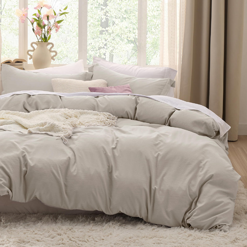 Bedsure Textured Duvet Cover Queen Size - Cotton-Like Polyester Jacquard Duvet Cover Set for All Seasons - 3 Pieces Elevated Textured Dobby Soft Bedding Set, NO Comforter (White, Queen, 90"x 90")