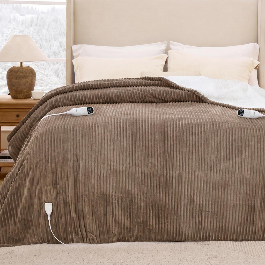 Bedsure Cloud Bubble Grey Heated Blanket Throw, Soft Cozy Electric Blanket