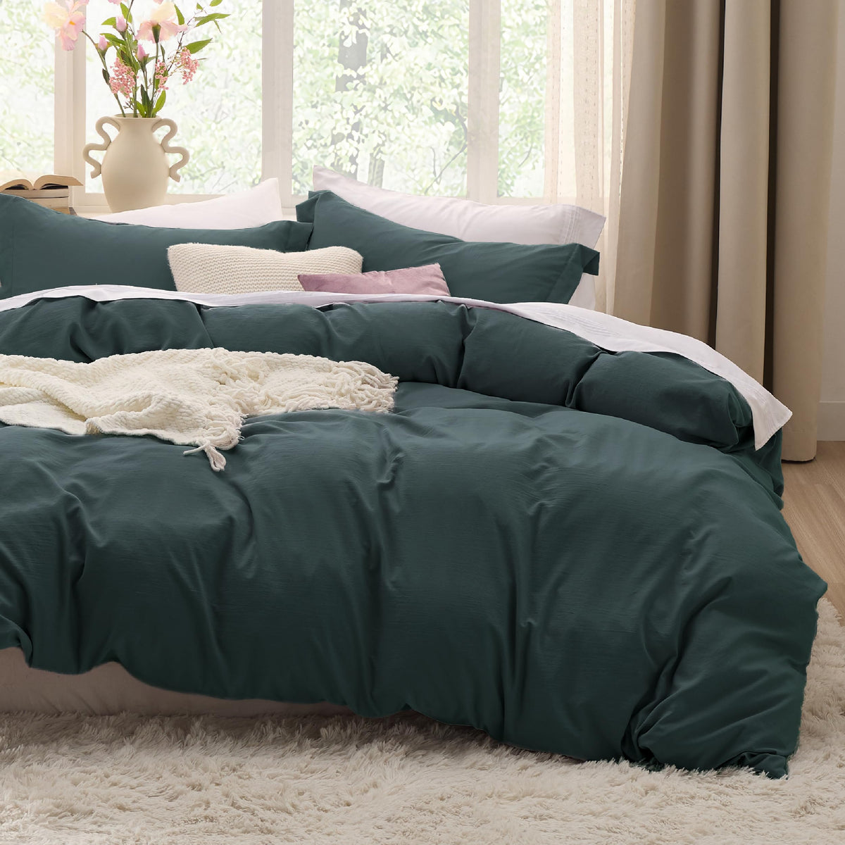 Bedsure Textured Duvet Cover Queen Size - Cotton-Like Polyester Jacquard Duvet Cover Set for All Seasons - 3 Pieces Elevated Textured Dobby Soft Bedding Set, NO Comforter (White, Queen, 90"x 90")