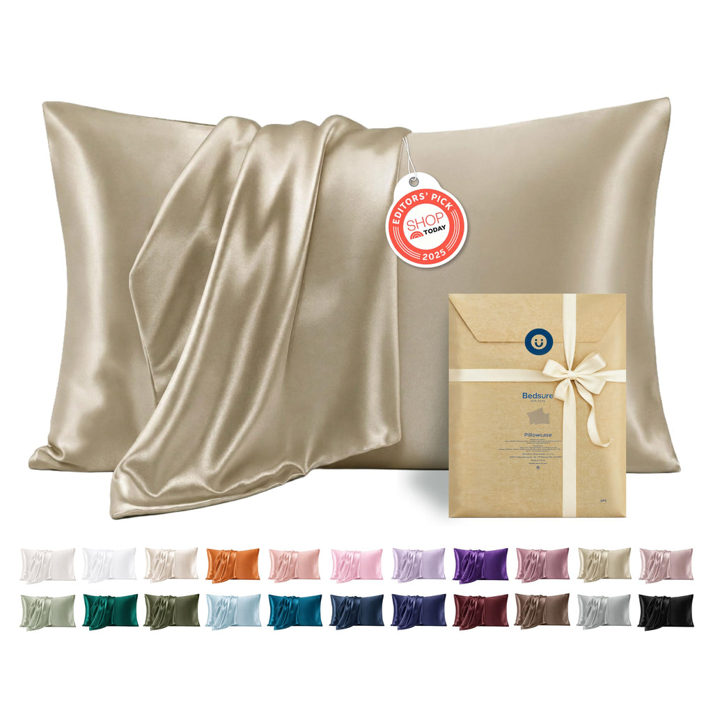 Bedsure Satin Pillowcase Standard Set of 2, Similar to Silk Pillowcase Grey